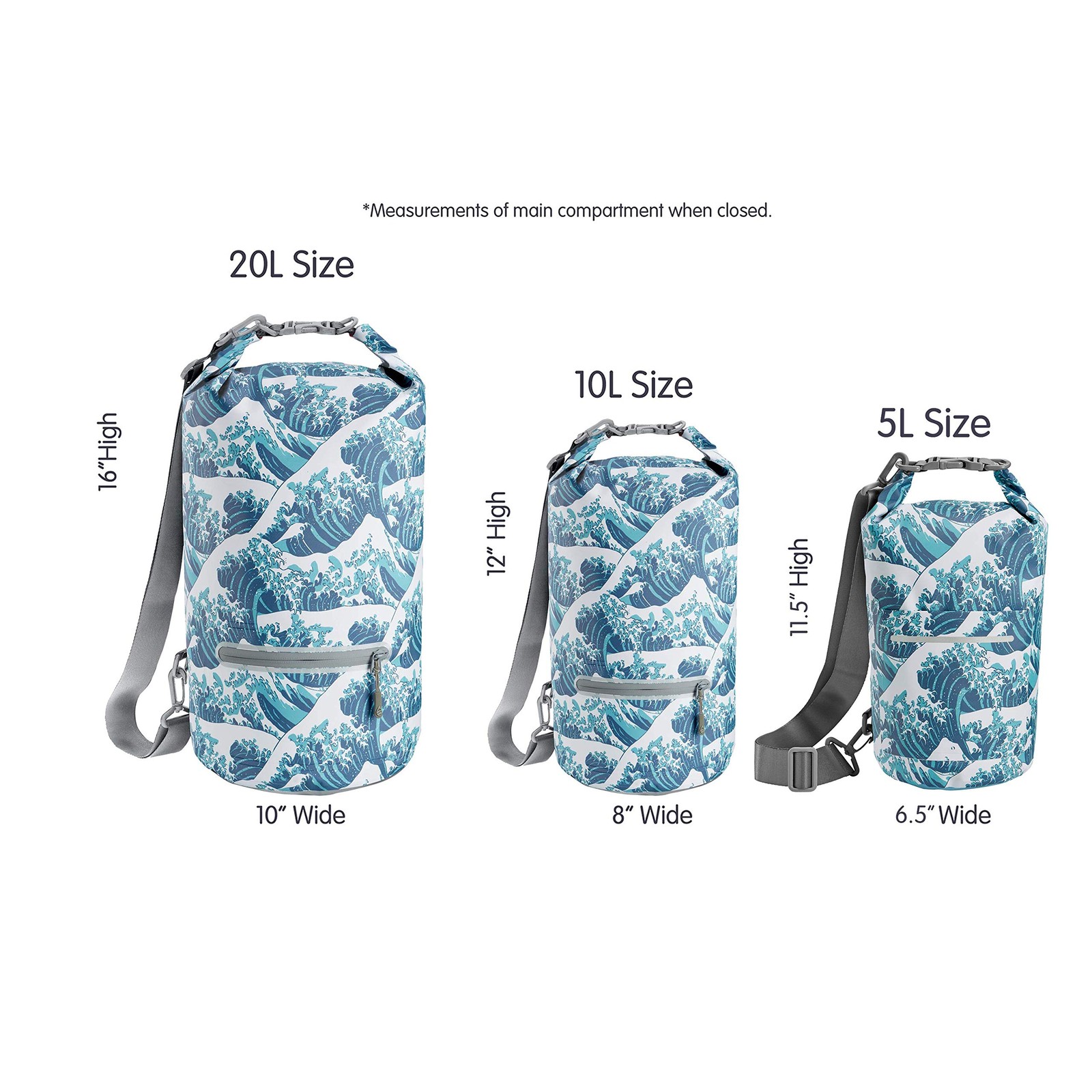 Skog Å Kust DrySak – Roll Top Waterproof Bag for Travel & 10 Liter, Waves