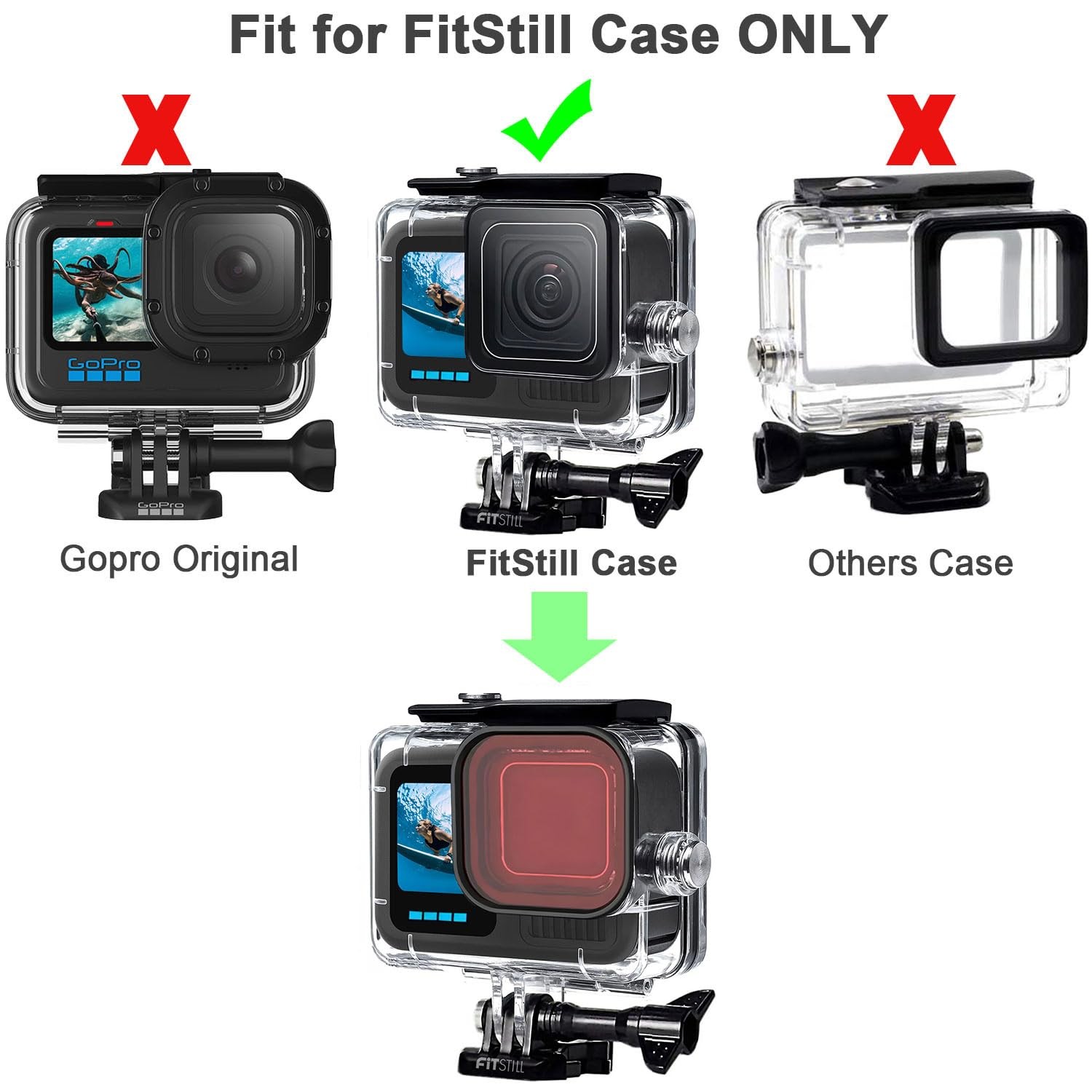 FitStill 60M/196FT Underwater Waterproof Protective Case for Go Pro black