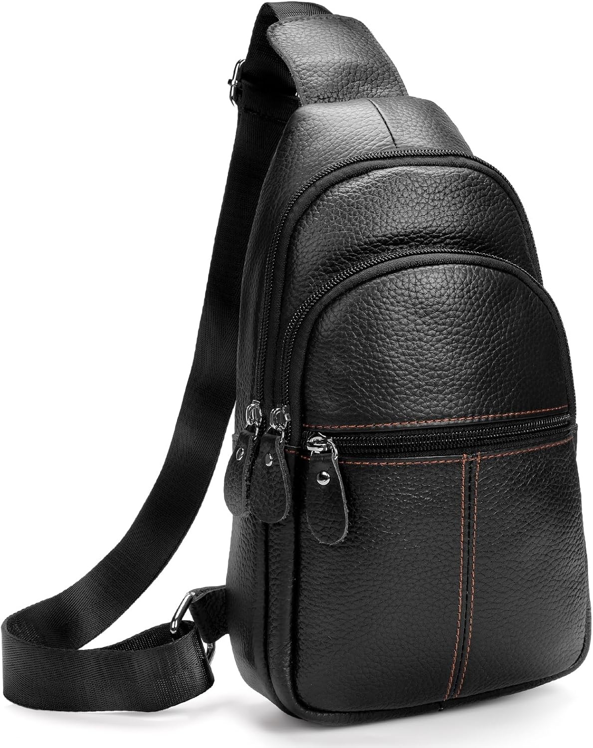 molshine Genuine Leather Sling Crossbody Bag,Fashion Chest,Casual Black