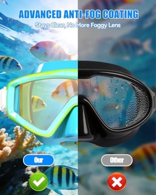 Diving Mask for Adult & Teen – Panoramic Anti Youth Blue Green & Gold-Plated