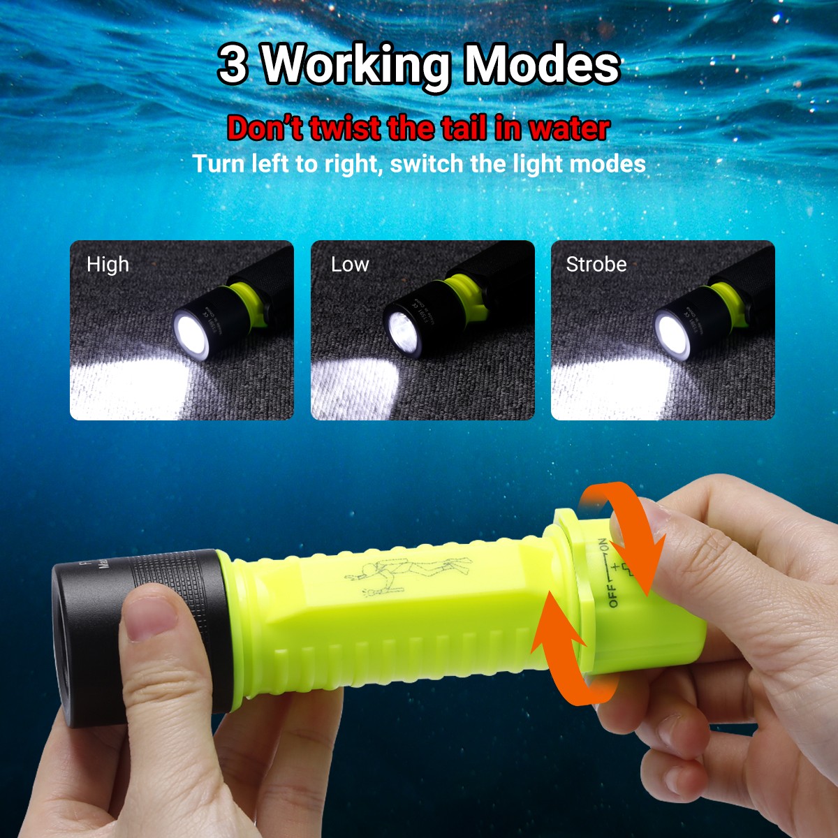 Scuba Diving Flashlight Underwater 80ft Waterproof Dive Torch Snorkeling Light