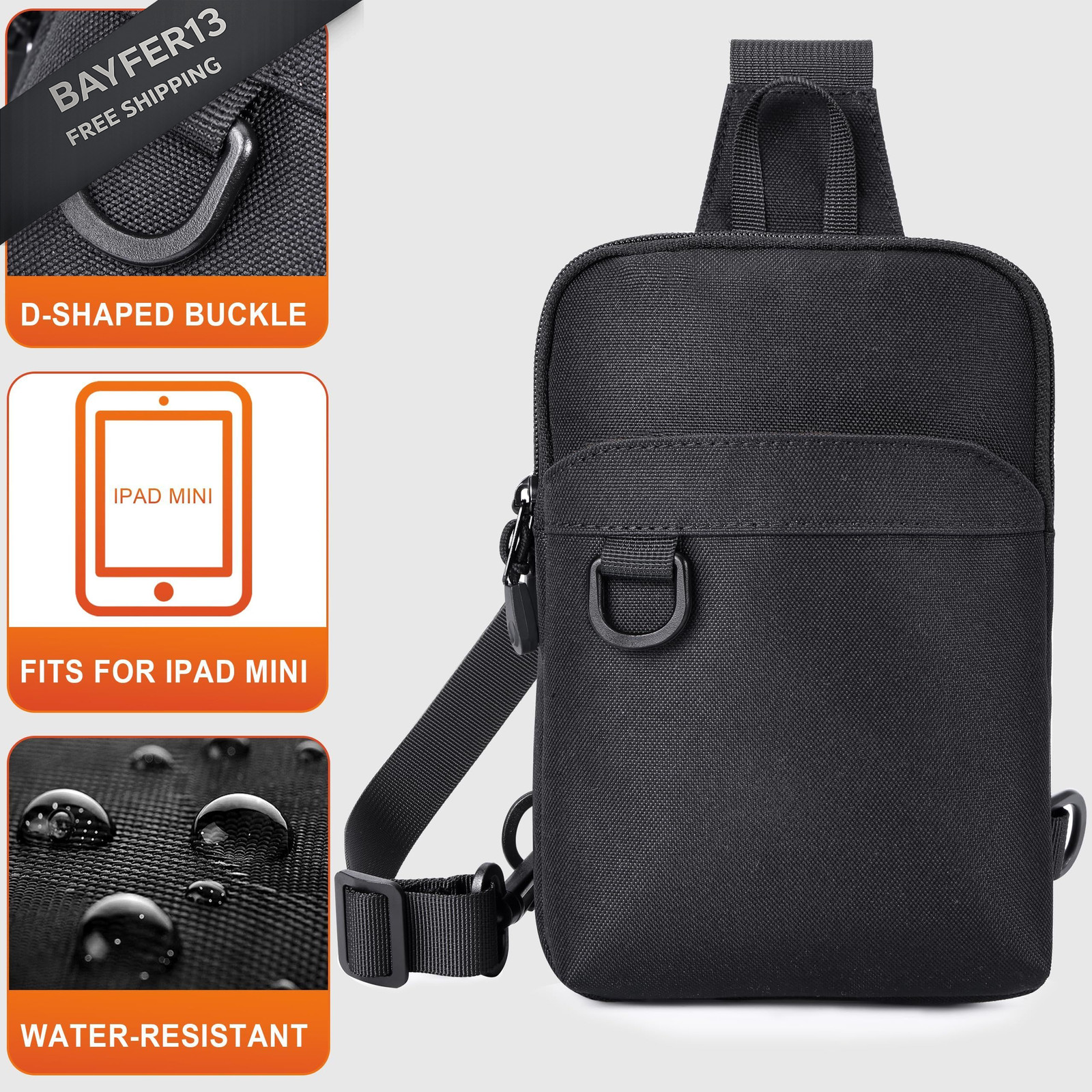 HILOMON Small Sling Bag RFID Blocking Mini 5.9″L x 1.9″W x 8.6″H, Black