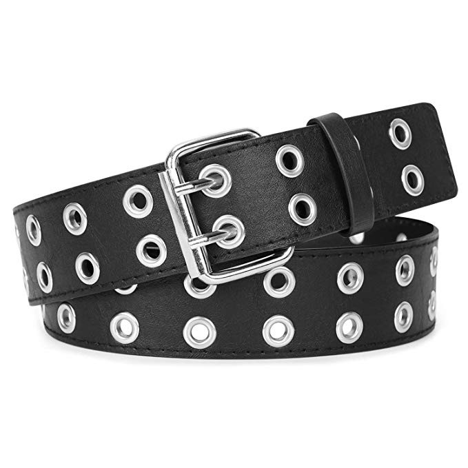New fashion Gothic Double Grommet Holes Leather Belt 2-Row Studded For Womens