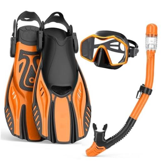 Snorkeling Gear for Adults,Mask Fins Snorkel Set,Panoramic Small-Medium Orange