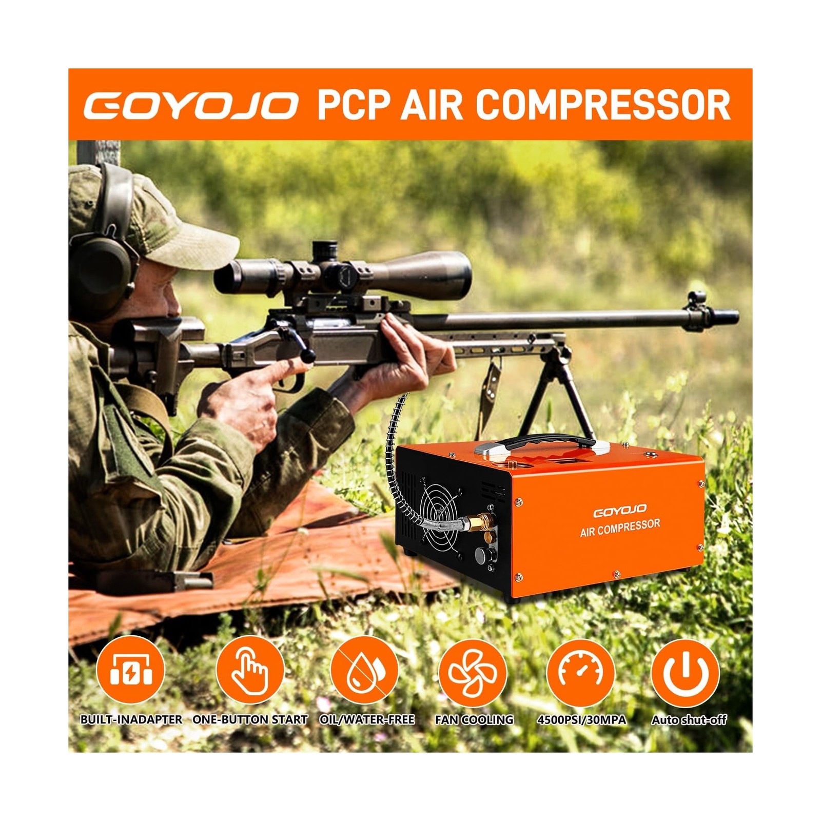 GOYOJO PCP Air Compressor, Max 4500 PSI / 300 Bar, Fast Fill for Airguns or P…