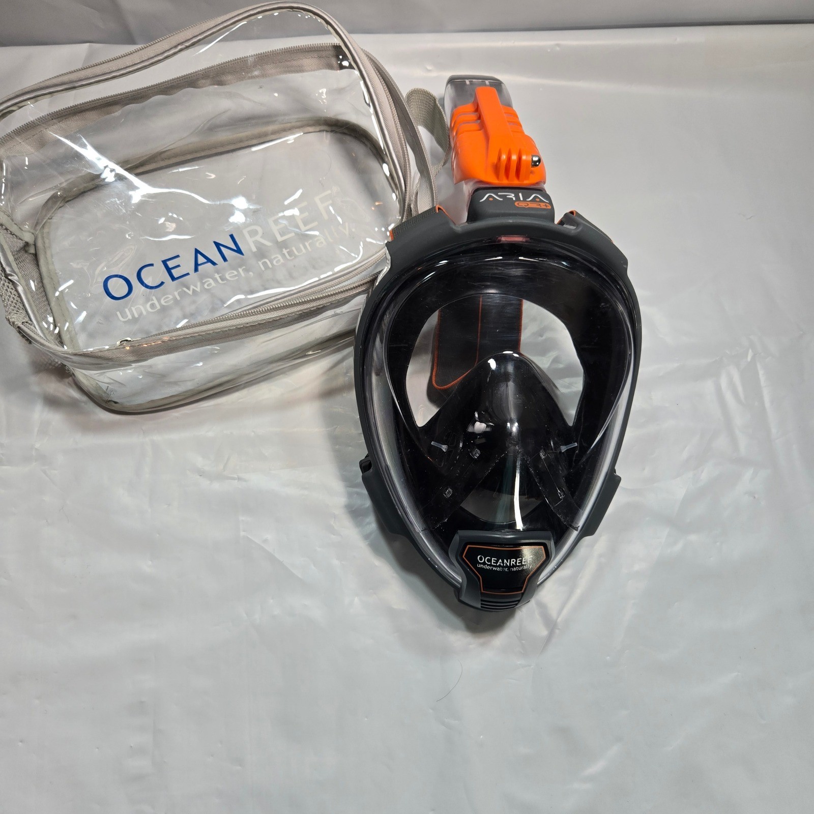 Ocean Reef Aria QR+ Full Face Snorkel Mask Black Orange Medium Large with Case