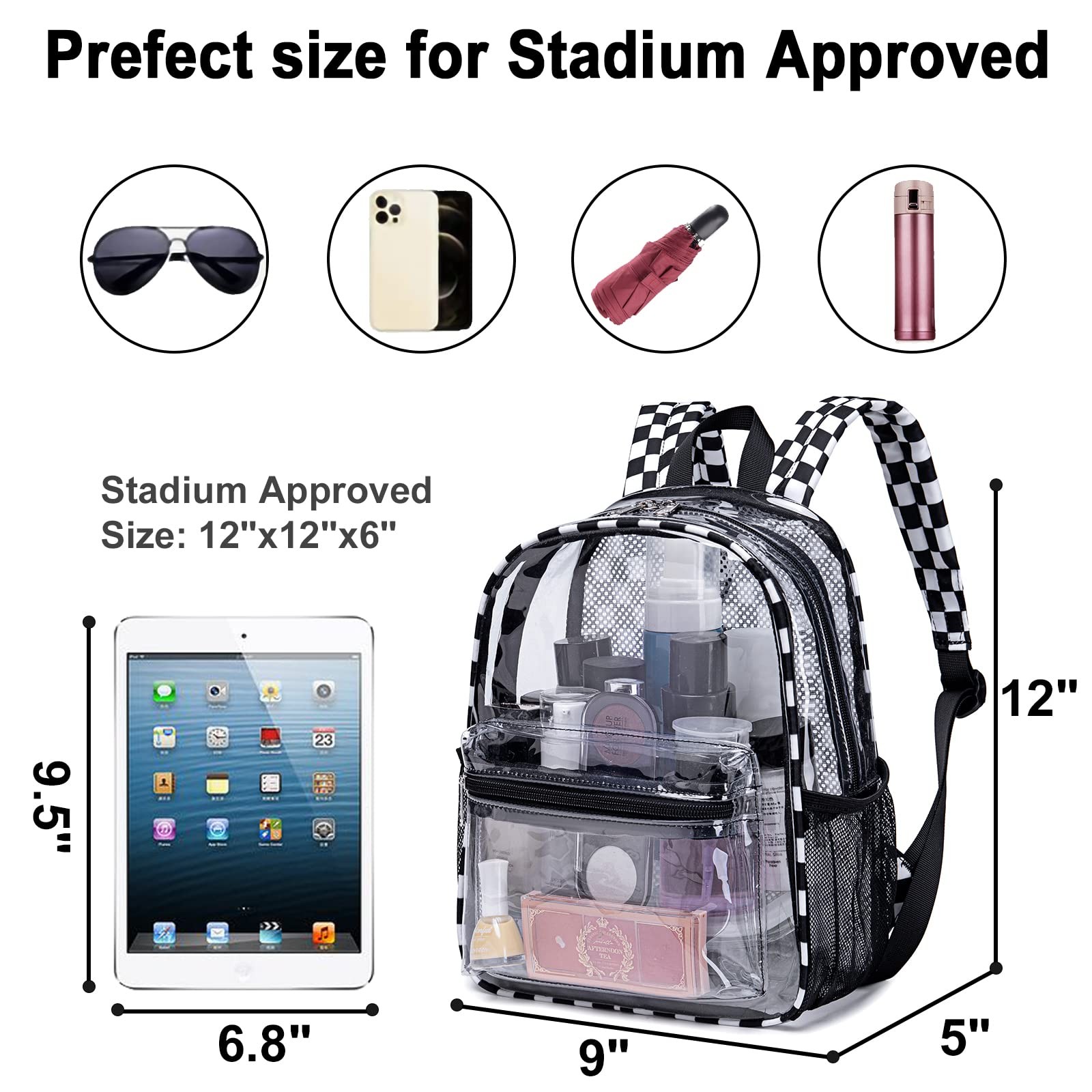 BTOOP Clear Mini Backpack for Stadium Events 12» H-Mini, Black White – Plaid