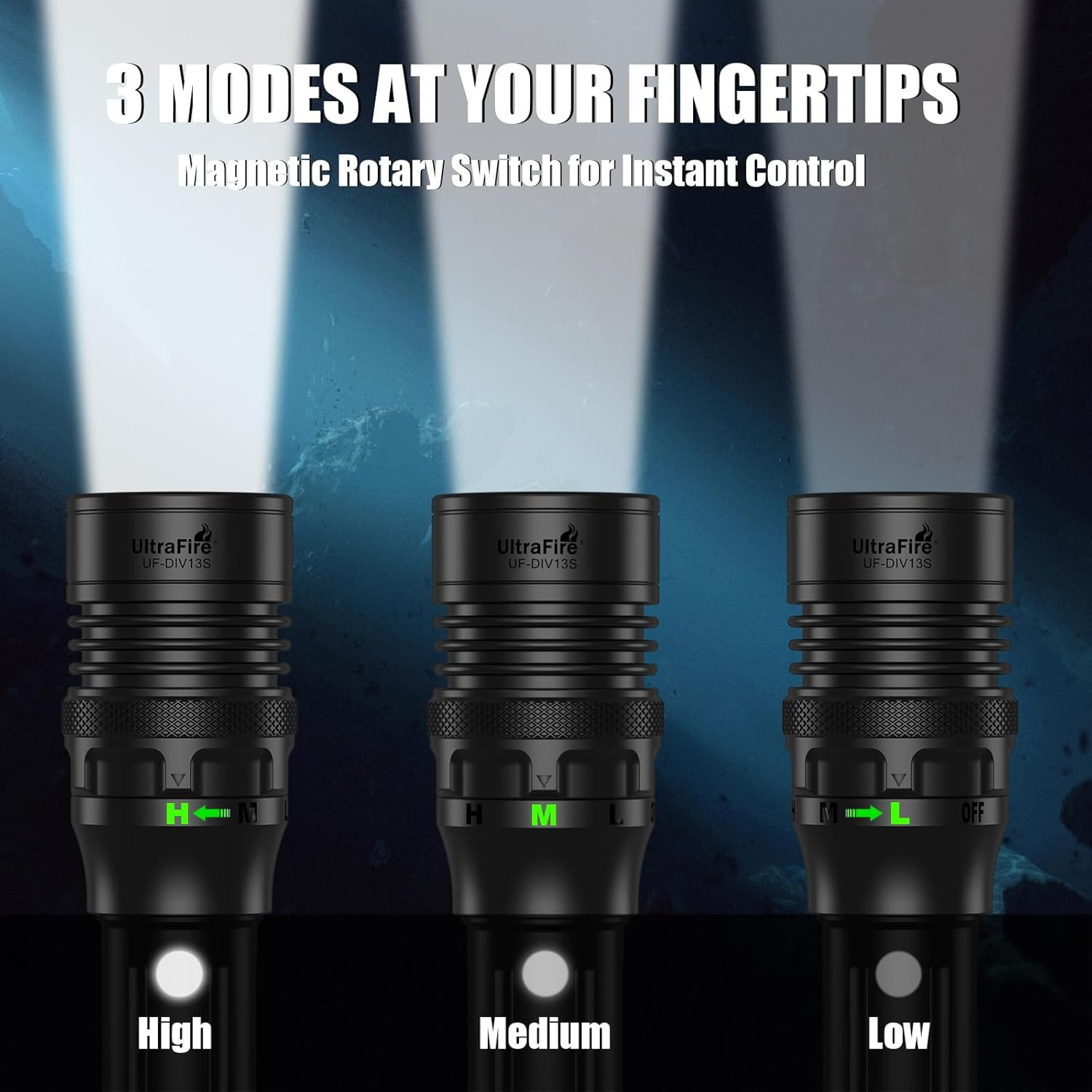 ULTRAFIRE Dive Light 3350 Lumens Rechargeable Scuba Diving Flashlight, IPX8 Wate