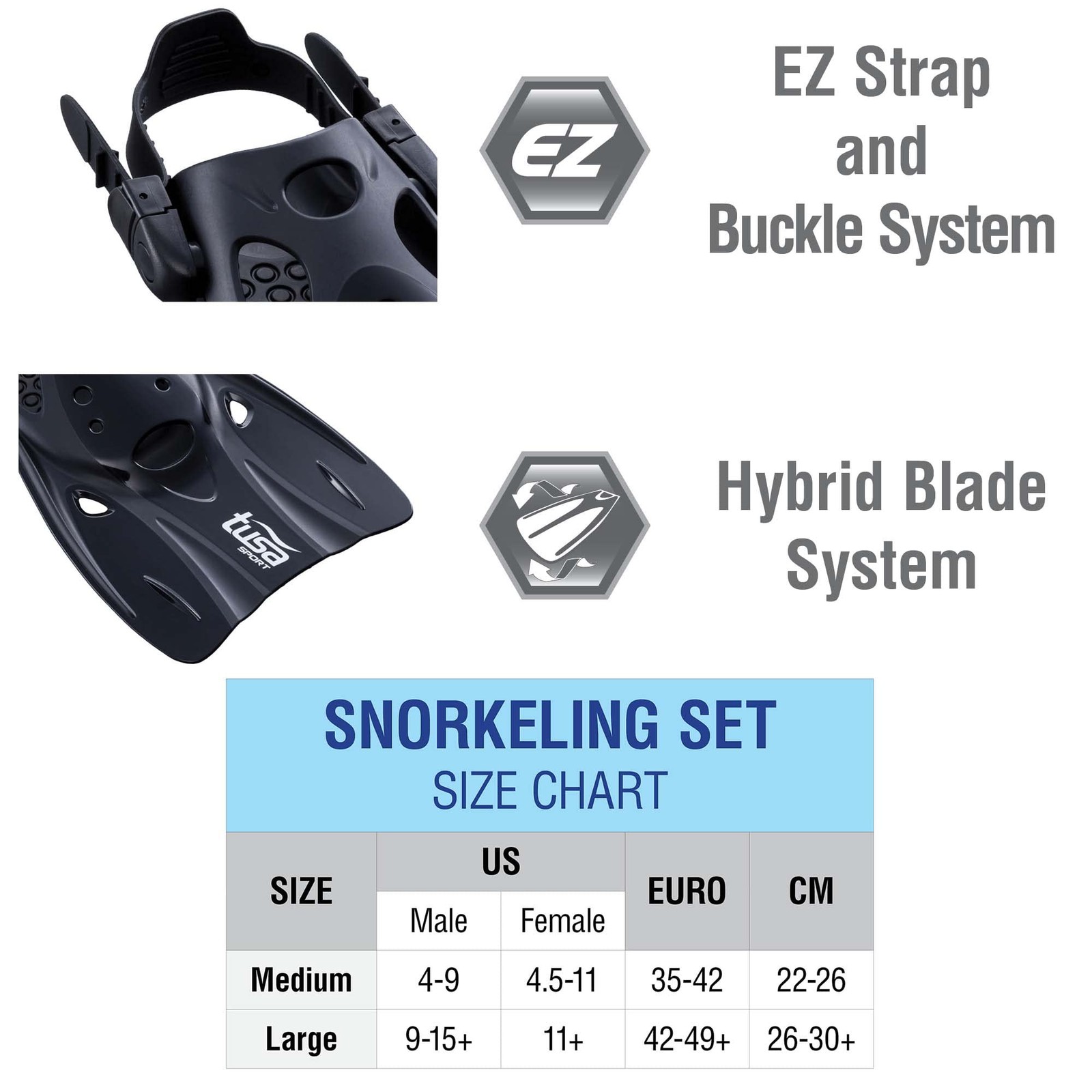 Tusa Sport Adult Platina Hyperdry Mask Snorkel Fins Travel Set Black Medium