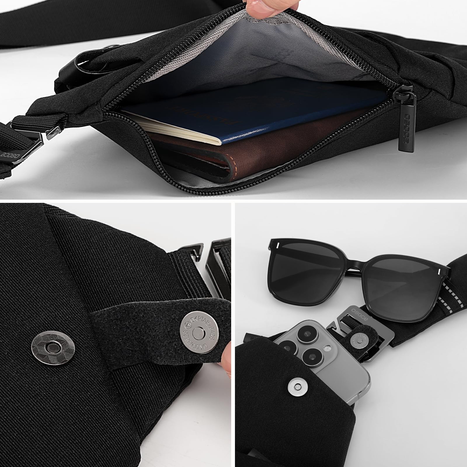 OSOCE Crossbody Sling Bag, Water-Resistant Anti Theft Chest Small, Black