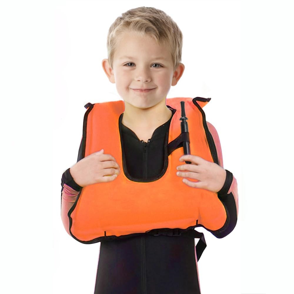 Inflatable Snorkel Vest for Kids, Portable Snorkeling Jackets Child, Orange