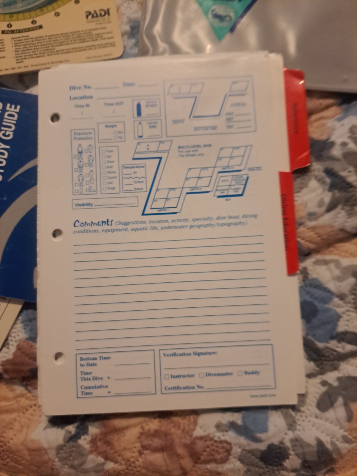 PADI The Wheel & Table Recreational Scuba Dive Planners & Instruction Booklet
