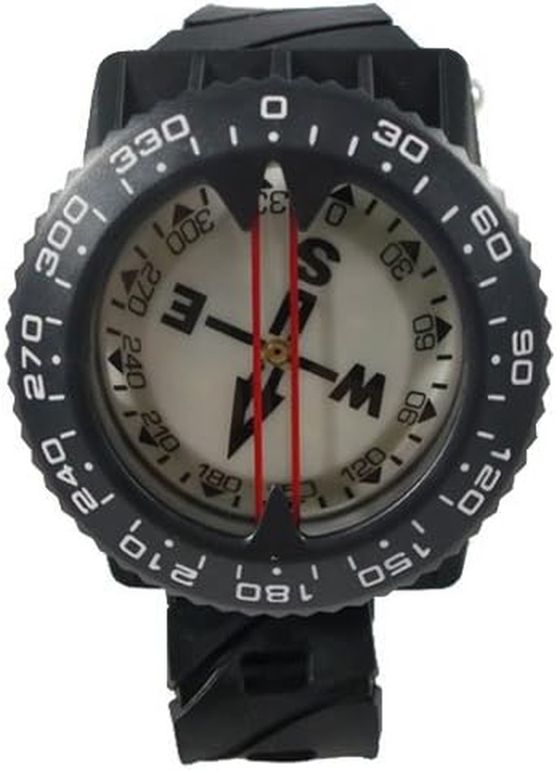 Deluxe Underwater Compass with Glowing Dial and Adjustable Strap – Black