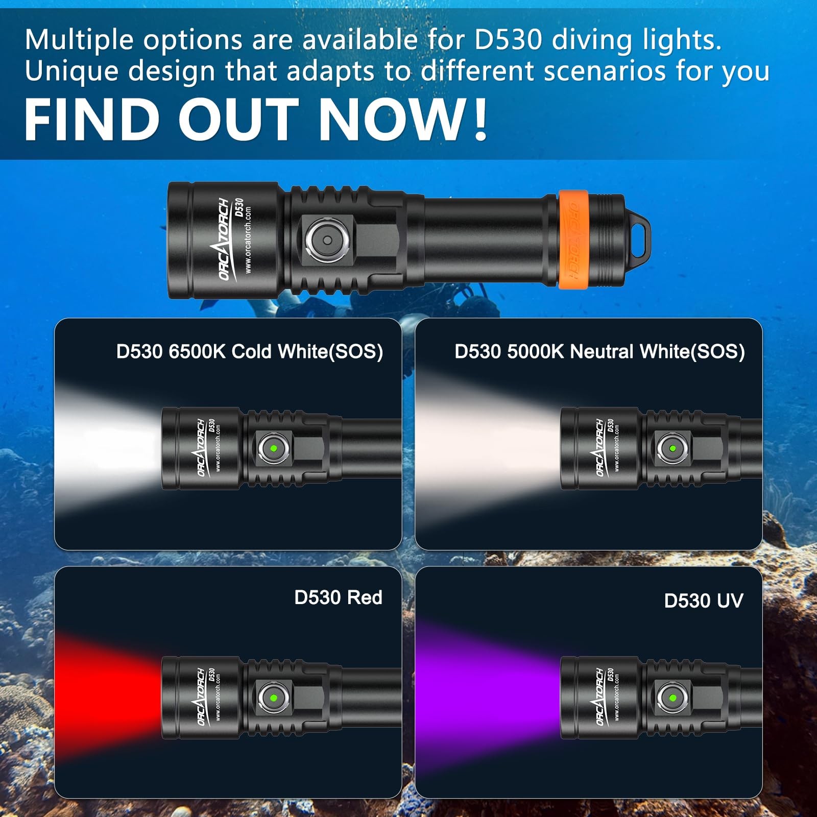 ORCATORCH D530 Scuba Dive Light, 1300 Lumens, 8 Degrees Narrow Beam Angle,
