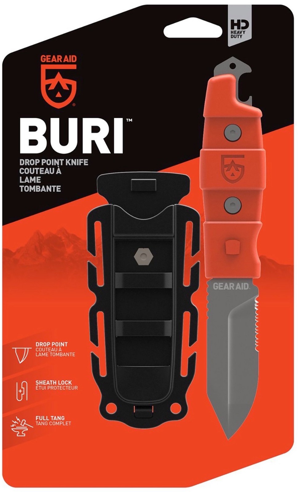 GEAR AID Buri Drop Point Utility Knife w/ Sheath, 3″ Blade – Orange