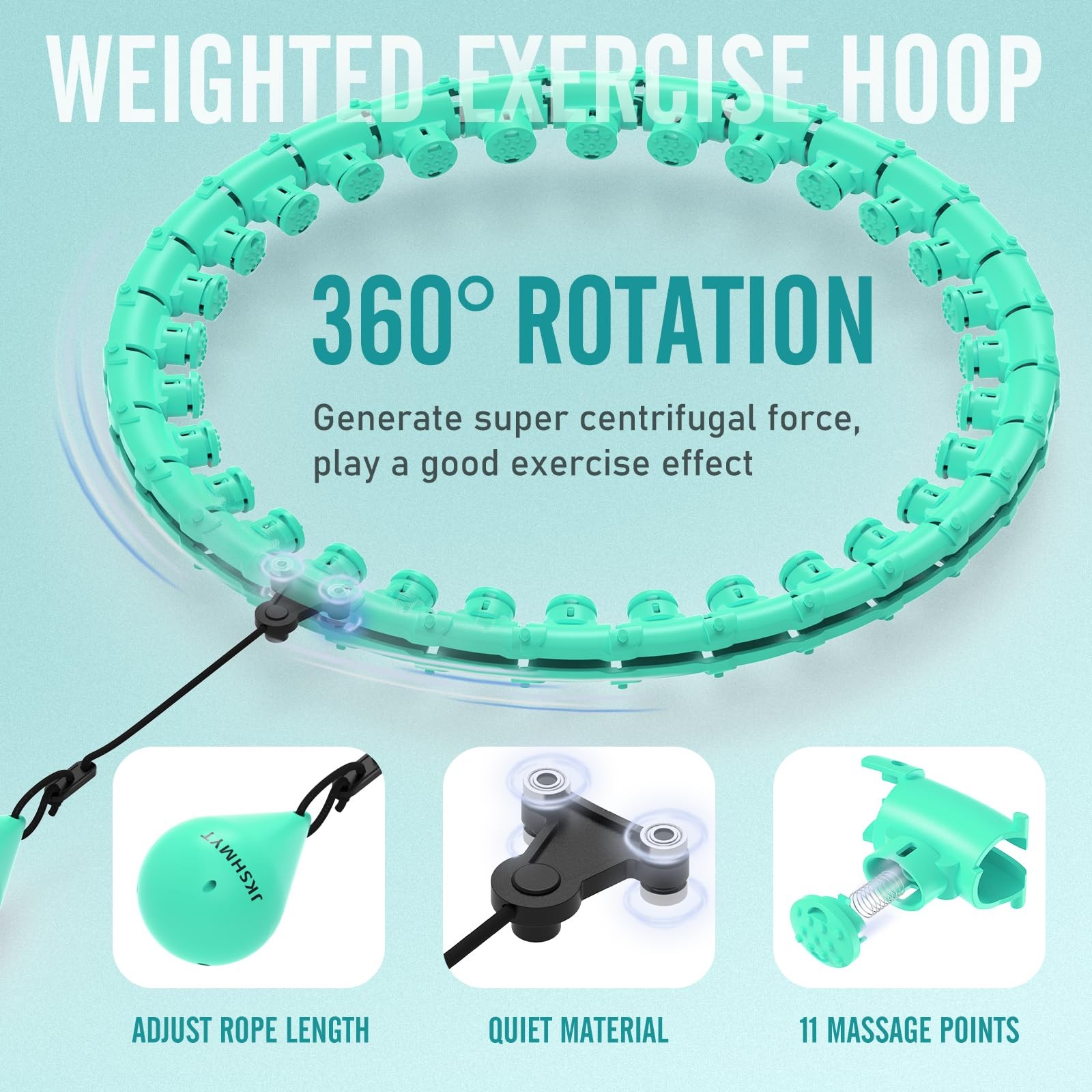 JKSHMYT Weighted Hula Circle Hoops for Adults Weight Loss, 58 inch, cyan