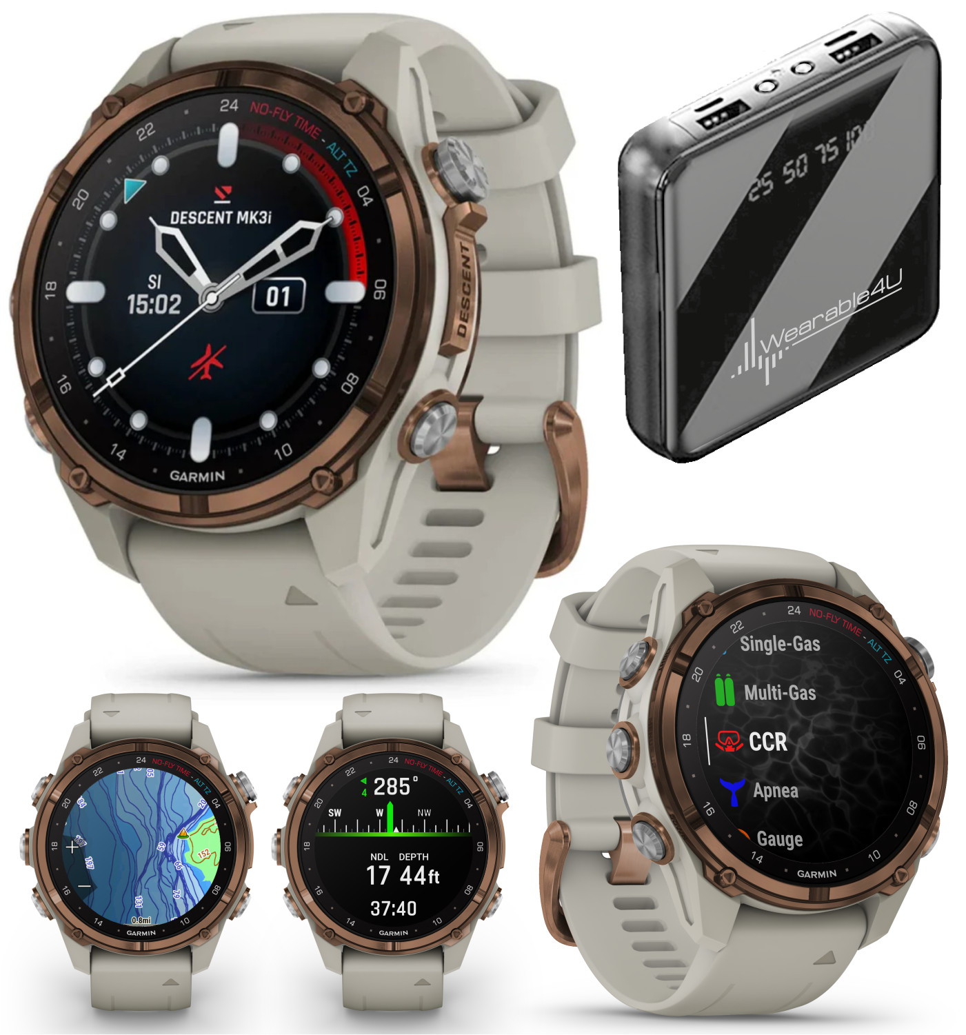 Garmin Descent Mk3i 43 mm Titanium Dive Computer Smartwatch w/ Power Bank