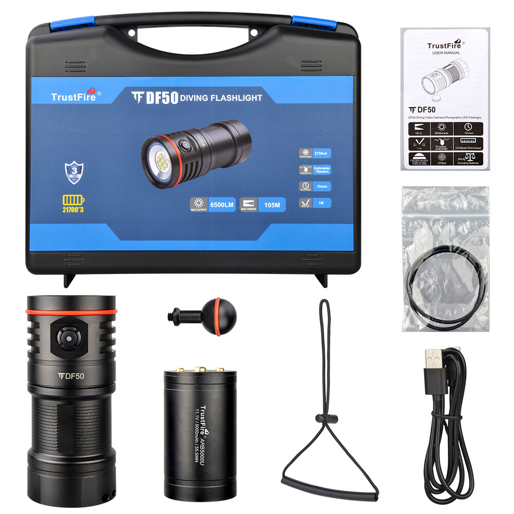 TrustFire Scuba Diving Light 6500LM Camera Photography Dive LED Flashlight（DF50）
