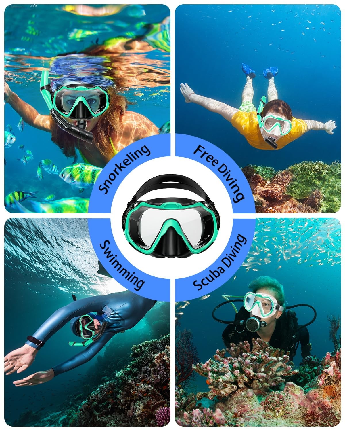 PIYAZI Snorkeling Gear for Adults, Adult 1 Set, Malachite Green (1 Set)