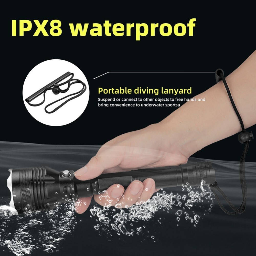 80M Scuba Diving IPX8 Waterproof Flashlight LED Light Deep Underwater Torch