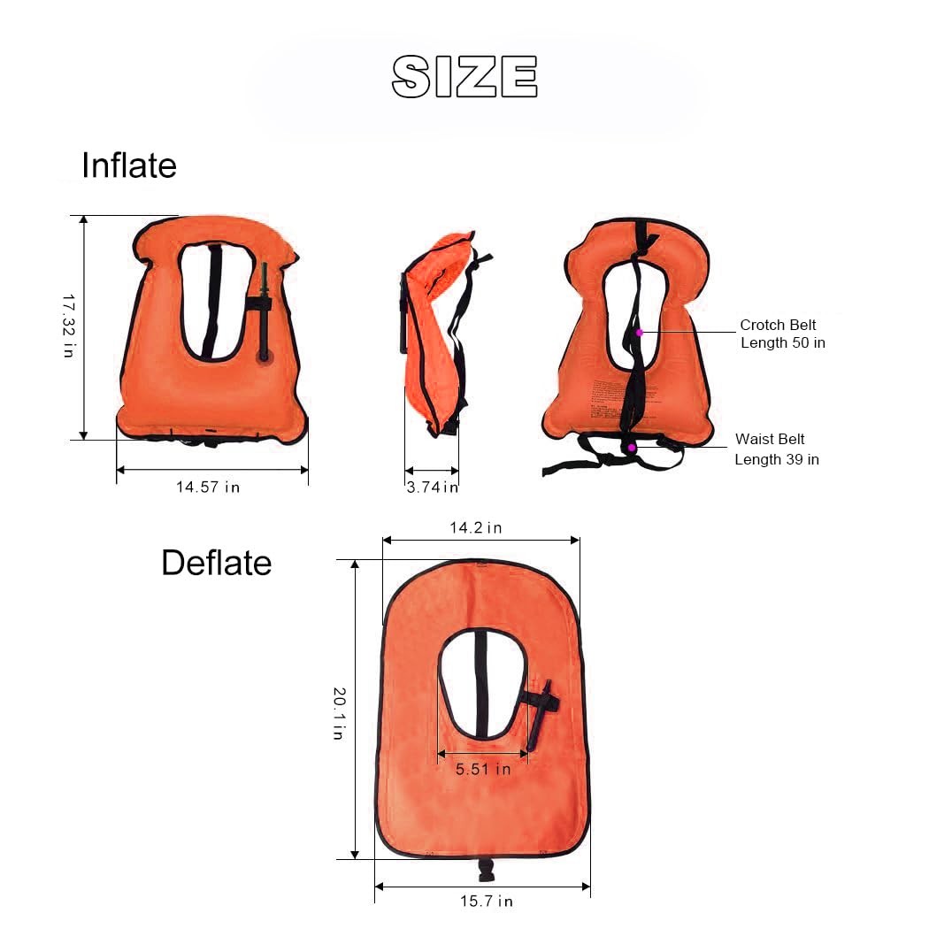 Inflatable Snorkel Vest for Kids, Portable Snorkeling Jackets Child, Orange