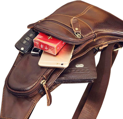 Leather Sling Bag Backpack for Men Women Crossbody Shoulder Chest Day Coffee