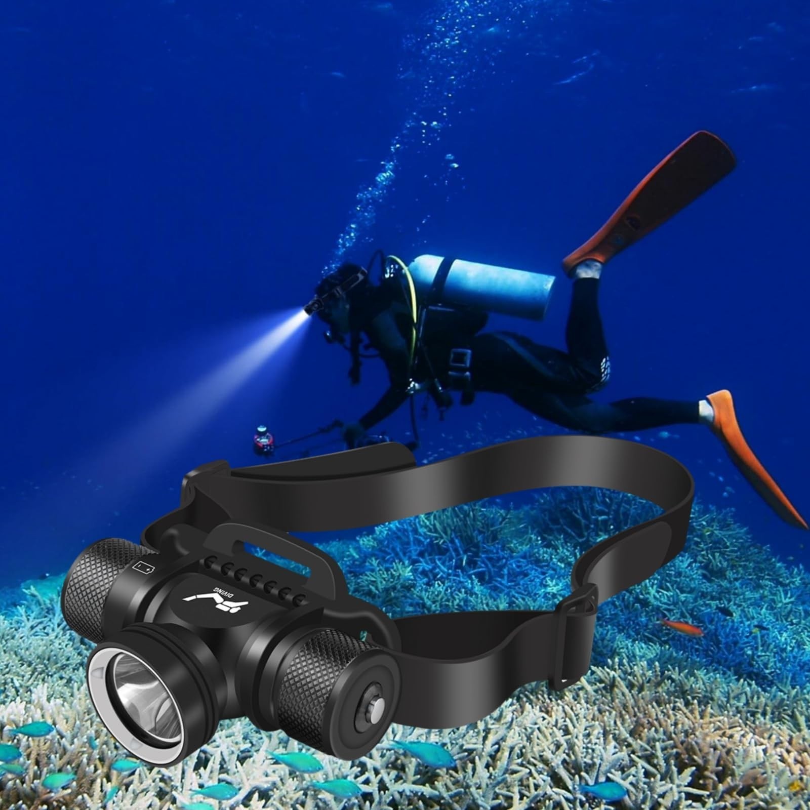 WINDFIRE Scuba Diving Light, Long Range Diving Flashlight Headlamp, 5 Modes D…