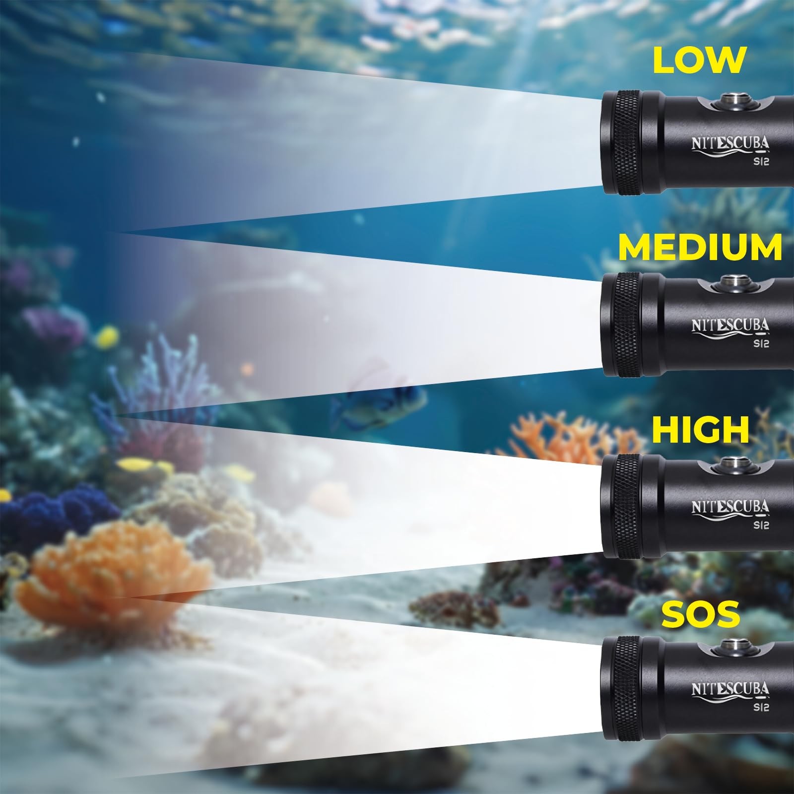 Scuba Diving Flashlight Dive Lights Torch 1200 Lumen Underwater 100m Black