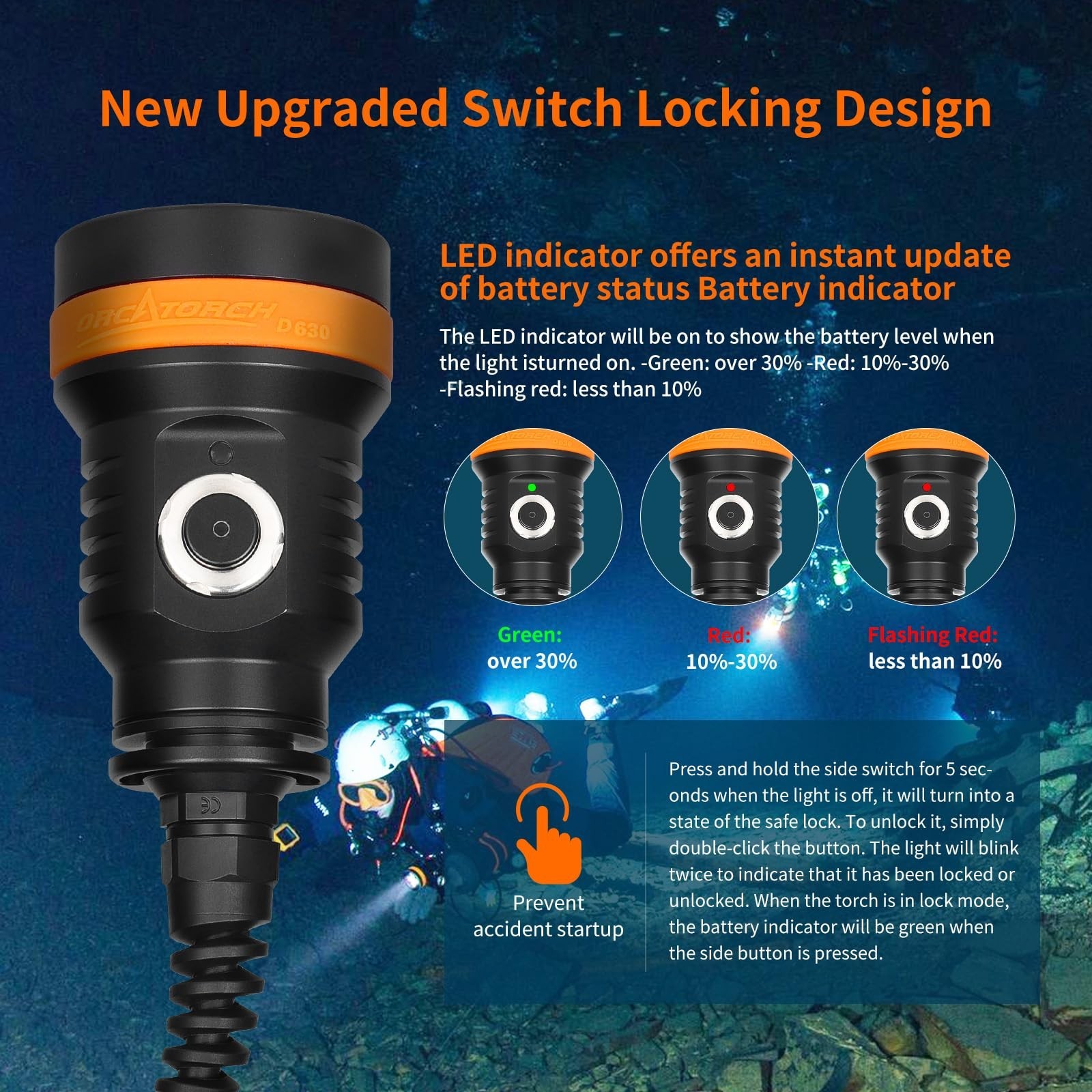 ORCATORCH D630 V2.0 4000 Lumen 5 Imported LED Primary Canister Dive Light Str…