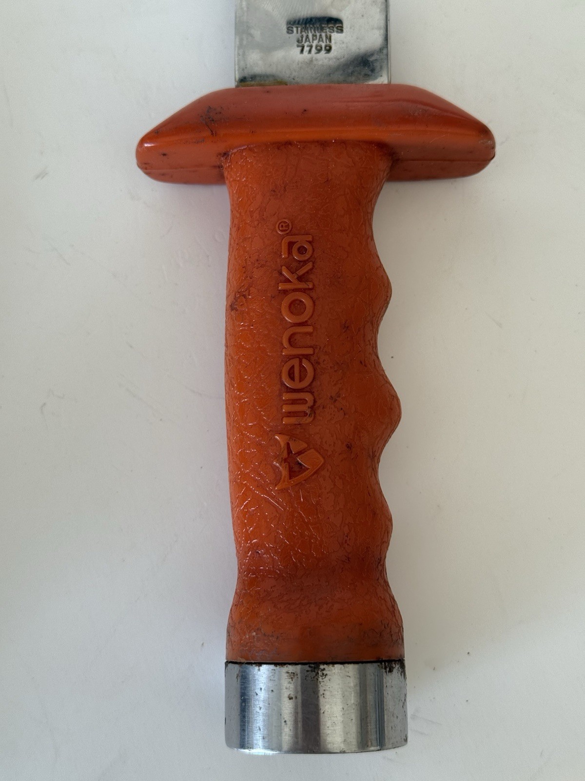 Wenoka 7799 King Dive Knife Abalone Made In Japan Orange Handle