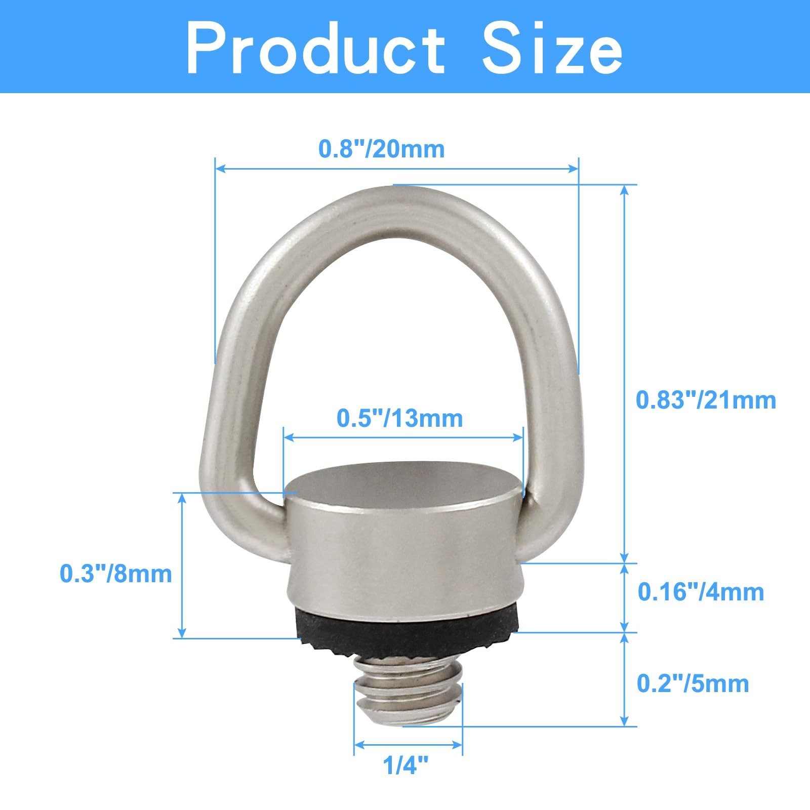 Litoexpe Stainless Steel D Ring Screw, 1/4″-20 Camera Fixing 1/4-20, Silver