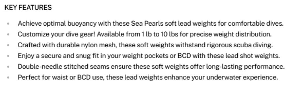 SEA PEARLS Red Scuba Diving Lead Shot Soft Weight Bag 3 lb.