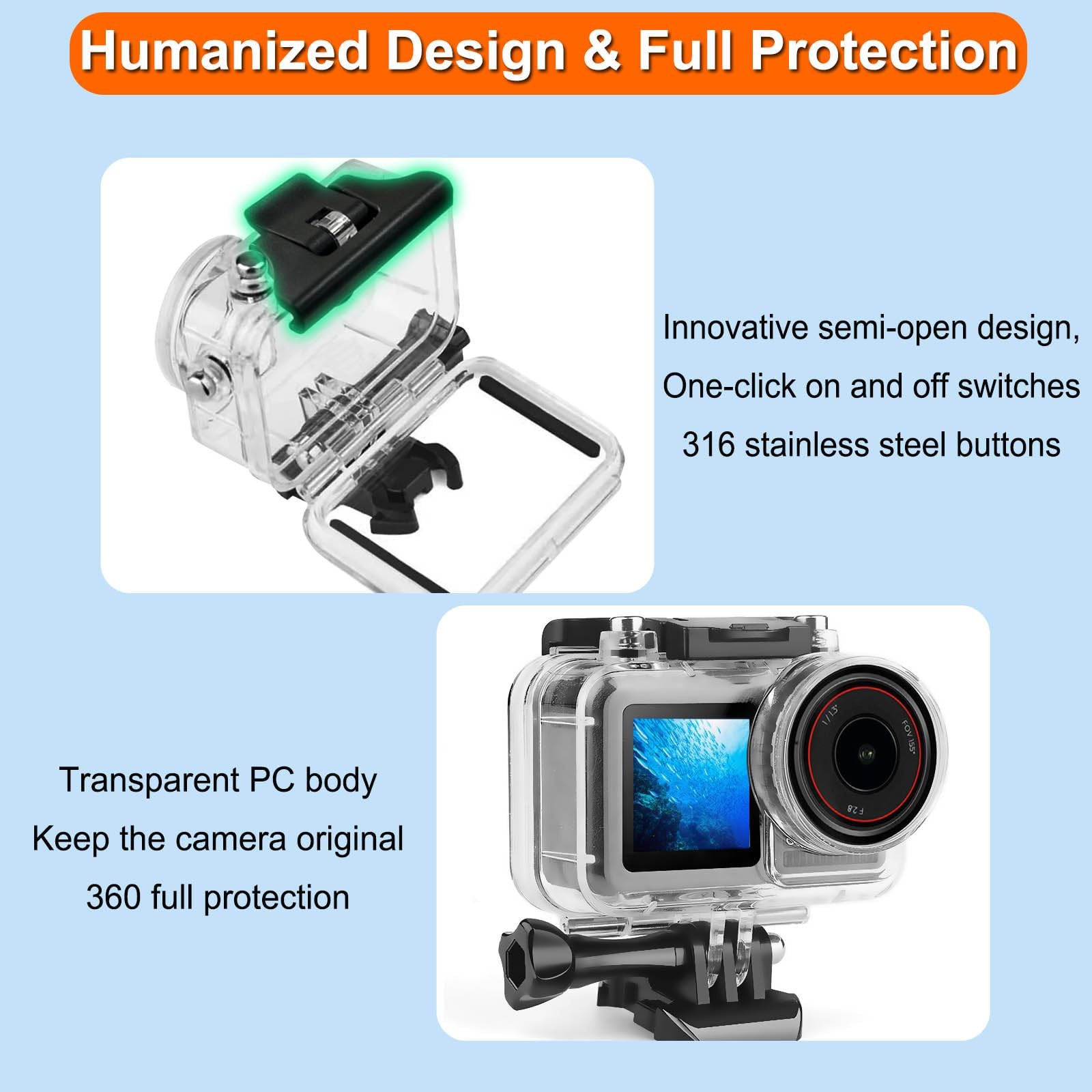 BO&DQQ Underwater Waterproof Case Compatible with DJI Osmo Action 5 Clear