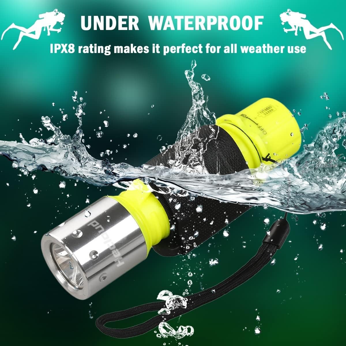 Portable Diving Flashlight Waterproof LED Light with 3 Modes for Outdoor Sports