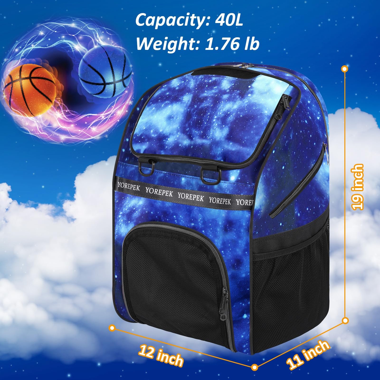 YOREPEK Basketball Bag, Large Backpack with Shoe Large, Star Blue