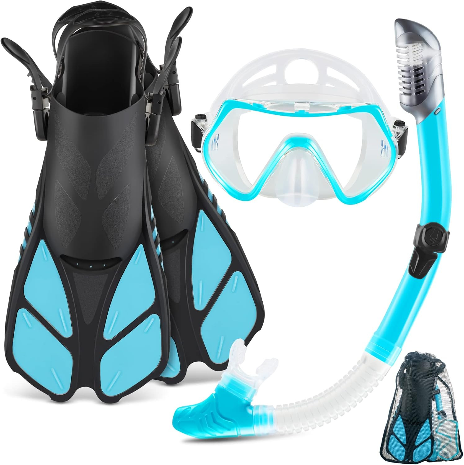ZEEPORTE Mask Fin Snorkel Set, Travel Size Snorkeling Gear for Adults with Panor