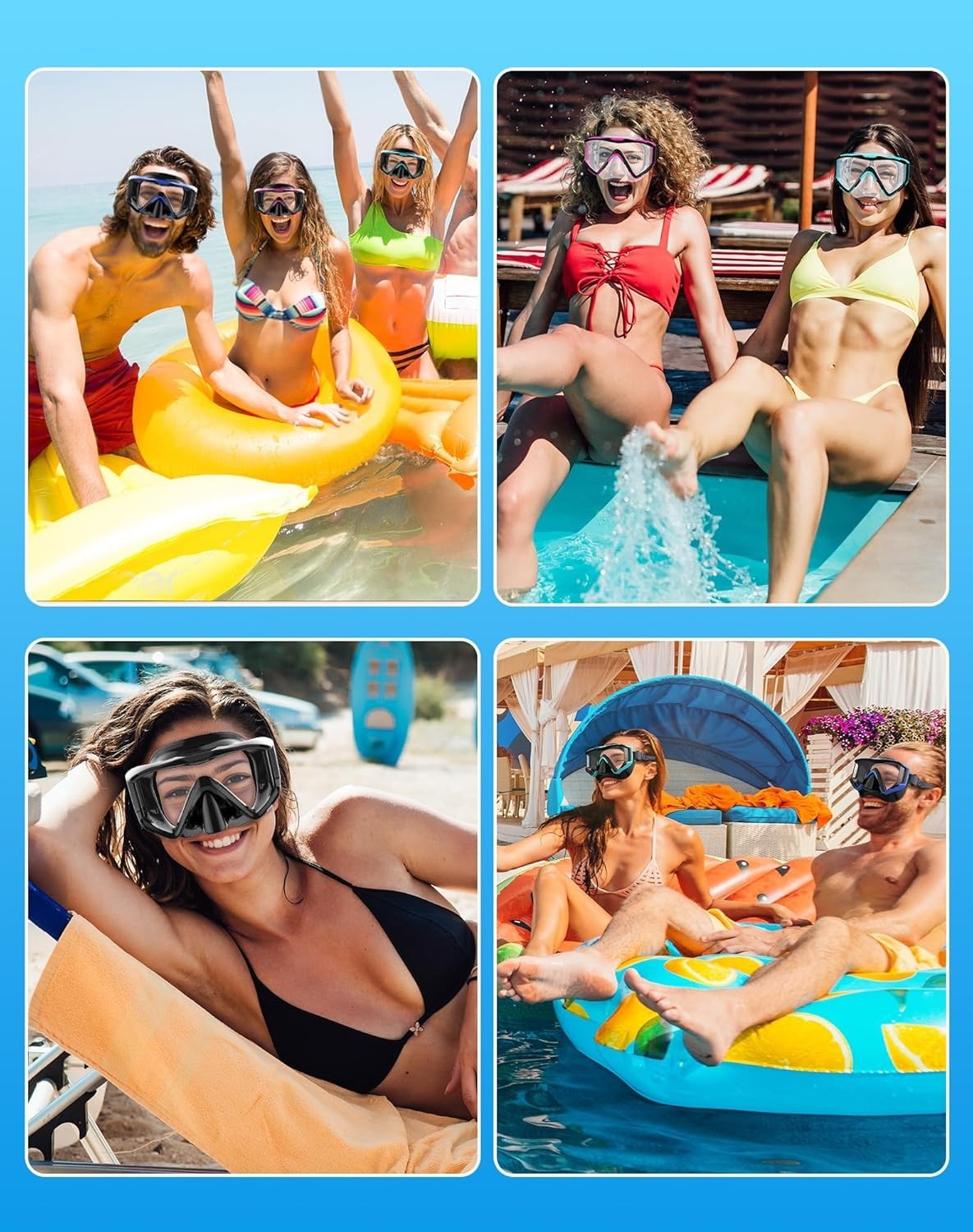 Set de Snorkel Adulto, Máscara 3 Ventanas Antivaho y Tubo Seco Antifugas