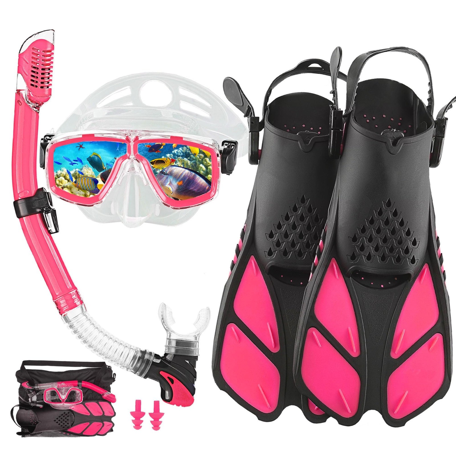 DiVLMT Snorkeling Gear for Adults with US Men 4-8.5 | Lady 6-9.5, Pink