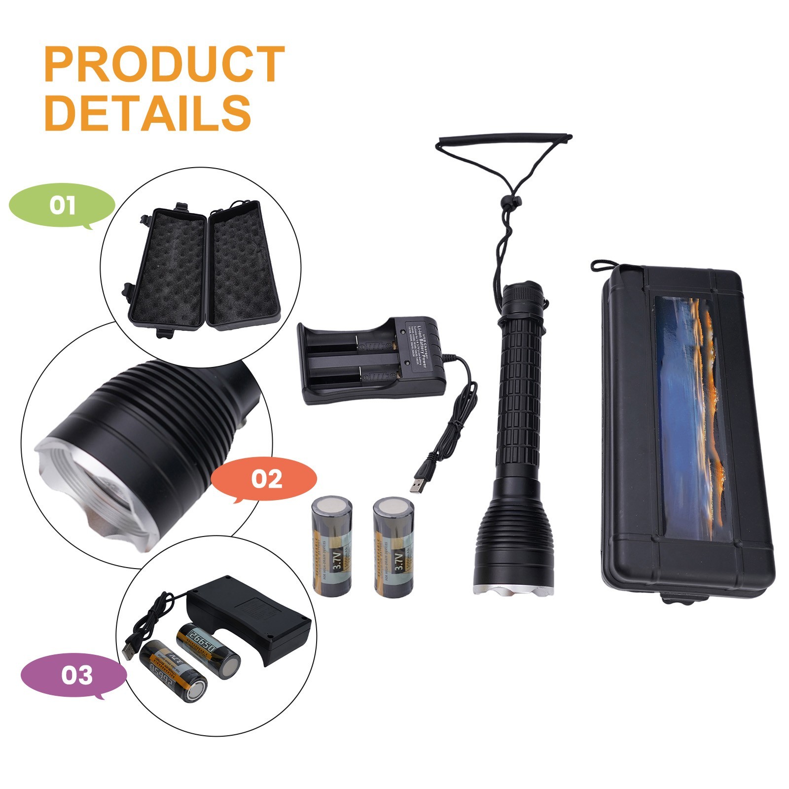 Scube Diving Flashlight P70-LED Light Waterproof Underwater Outdoor USB Torch