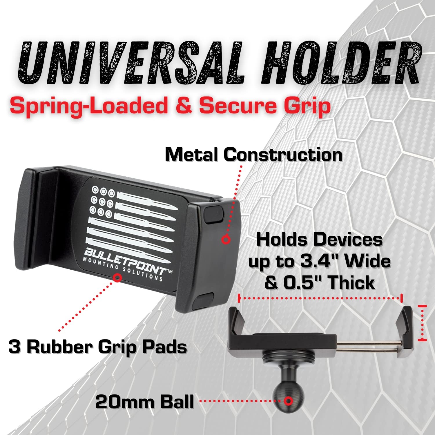 Bulletpoint Mounting Solutions RubiGrid Metal Dash Mount Phone Holder Black