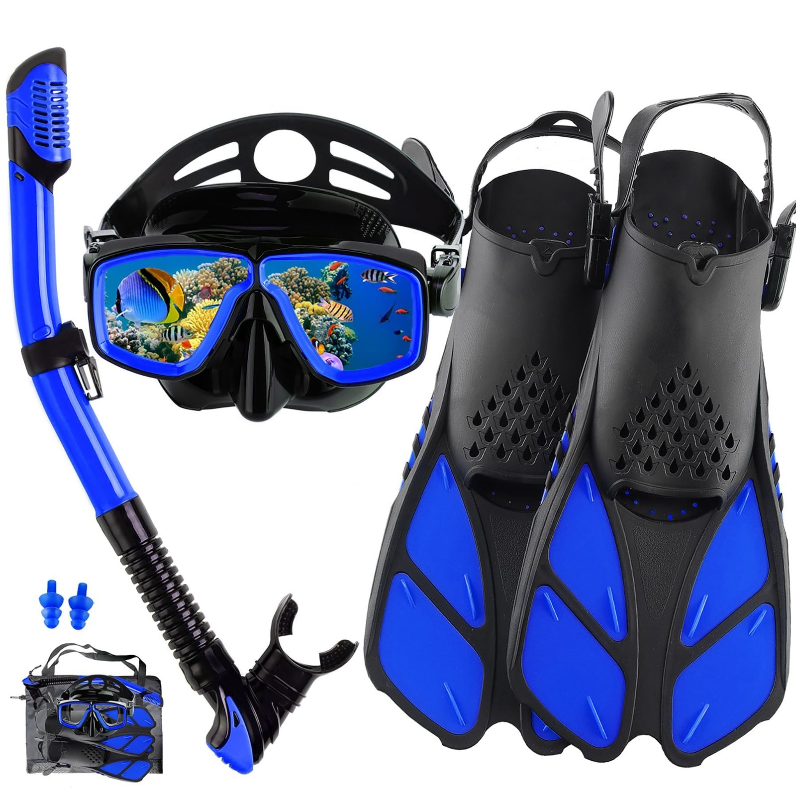 DiVLMT Snorkeling Gear for Adults US Men 4-8.5 | Lady 6-9.5, Blue Black