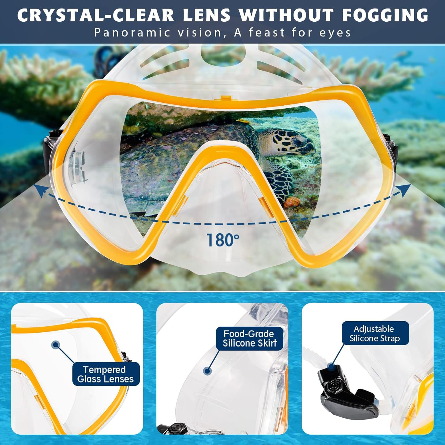 Mask Fin Snorkel Set, Travel Size Snorkeling Gear for Adults with Panoramic View