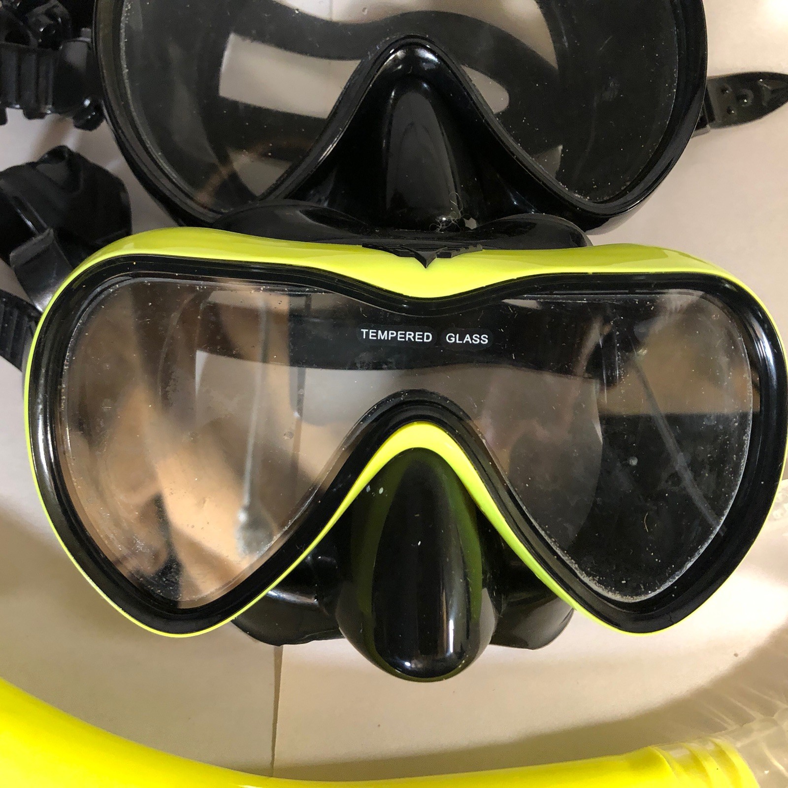 Snorkel Mask Set (2) – Adult Unisex – Black & Yellow – Ready to Scuba/Snorkel