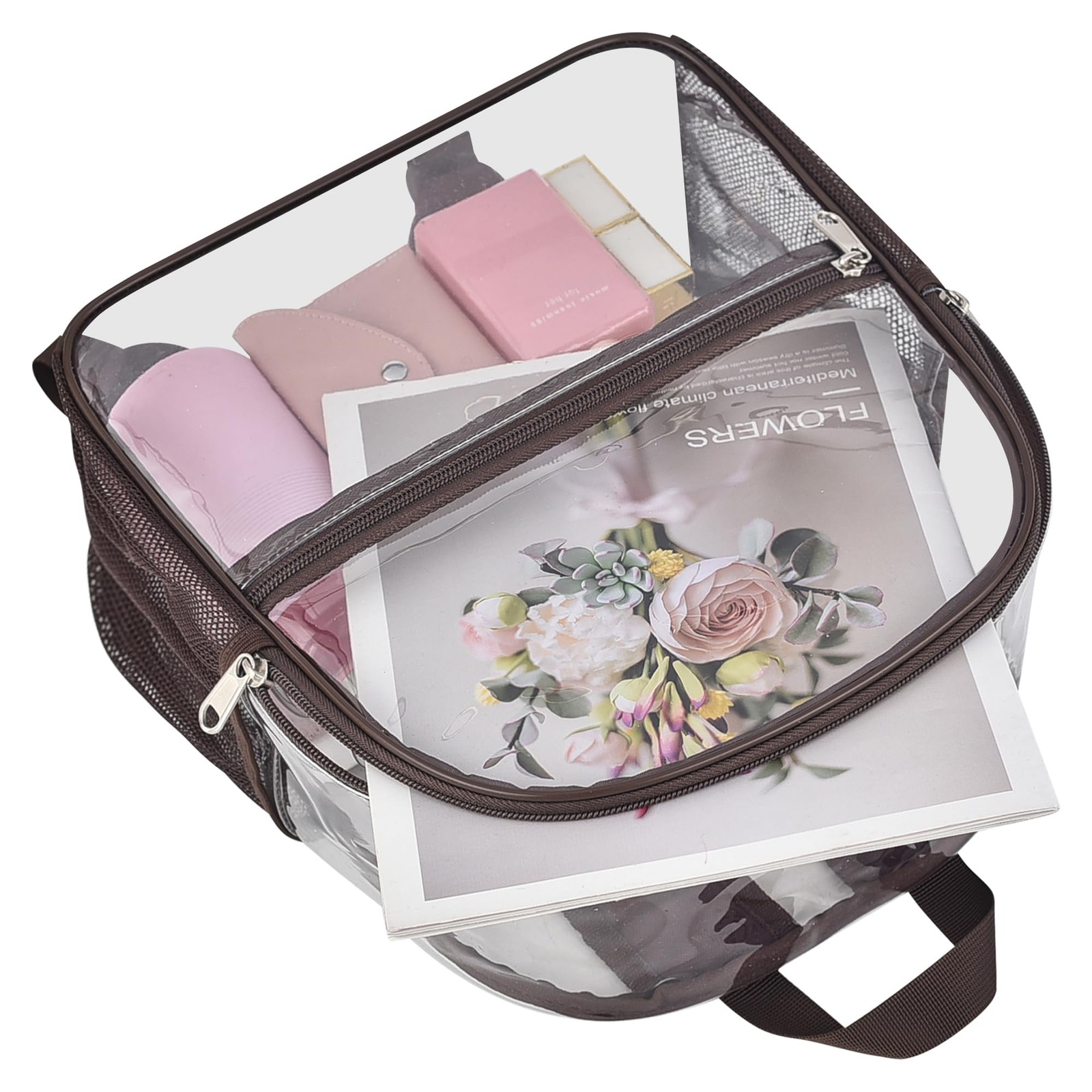 Oraben Clear Backpack Stadium Approved, 12 x 6 x 11 in, Small, Chocolate