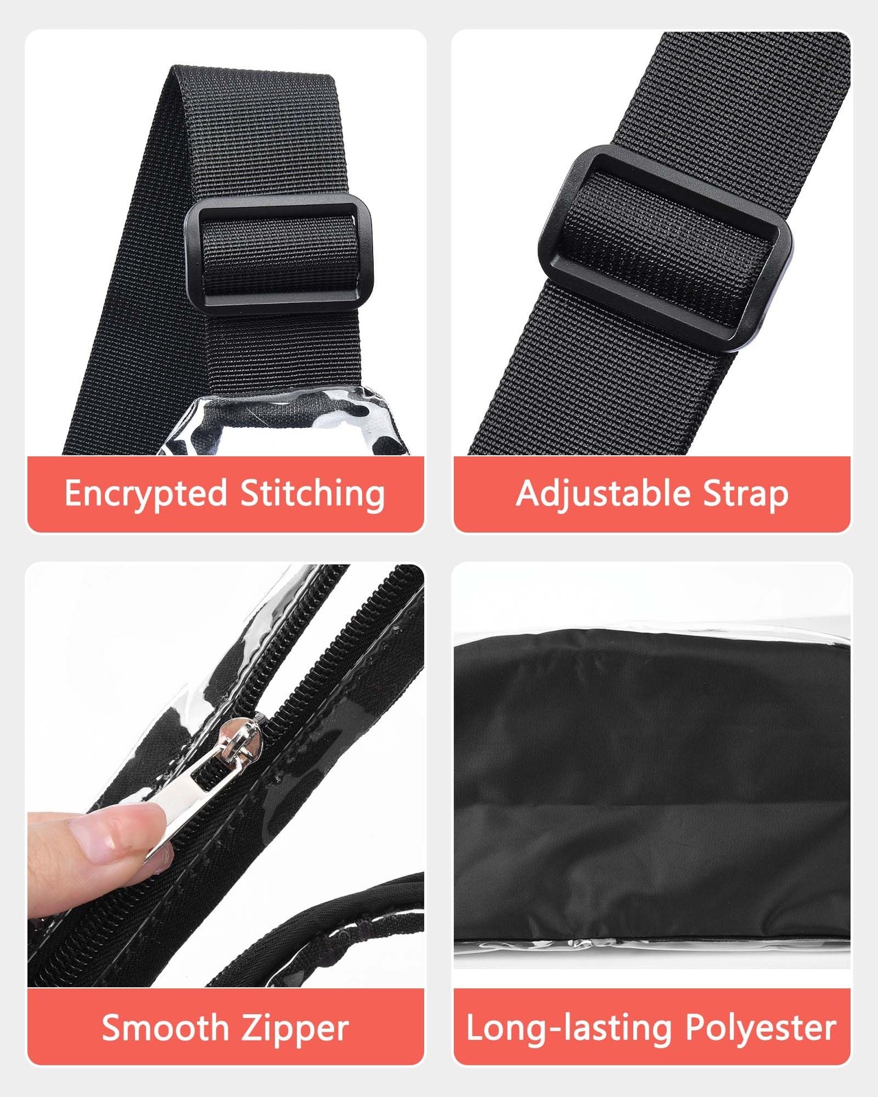 HULISEN Clear Sling Bag, Bag Stadium Approved, Medium, Black