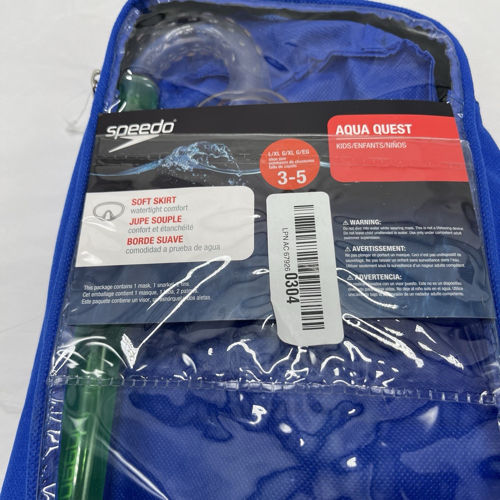 Speedo Unisex-Child Aqua Quest Swim Snorkel & Fins Set Kids 3-5 L/XL *No Fins*