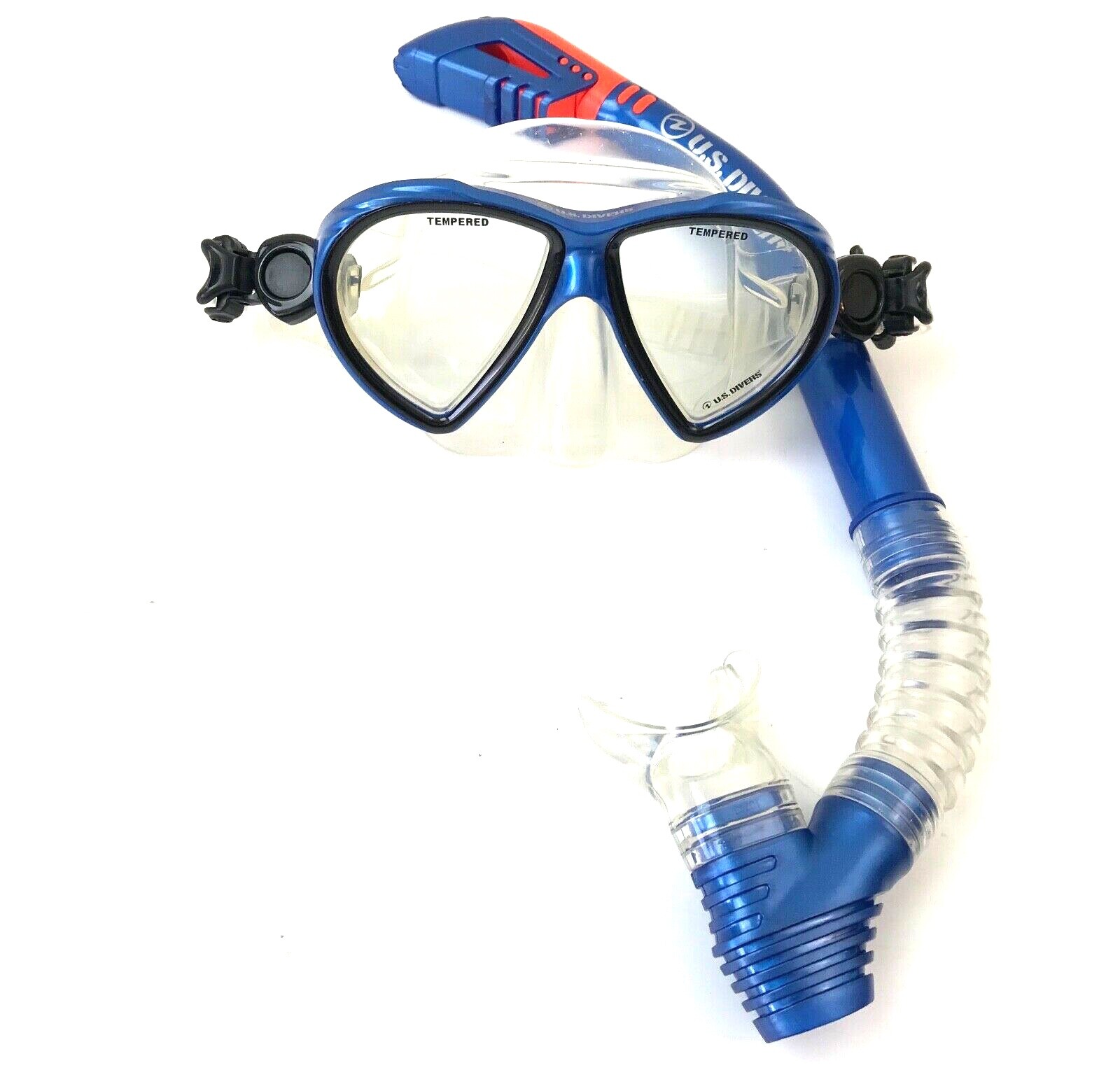 U.S. Divers Pro Series Adult Unisex L/XL 10-13 Snorkel Kit & Carrying Bag Blue