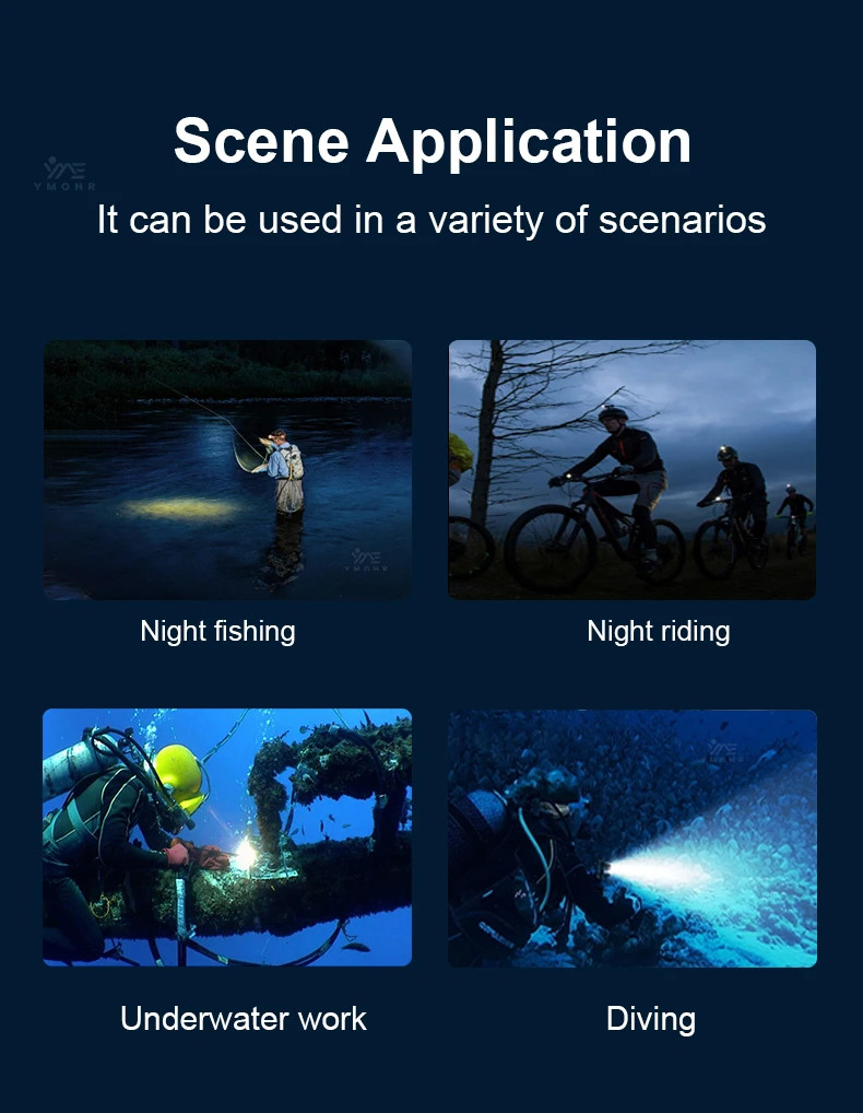 90000lm Underwater Diving 60m Headlight Rechargeable Waterproof Headlight Torch