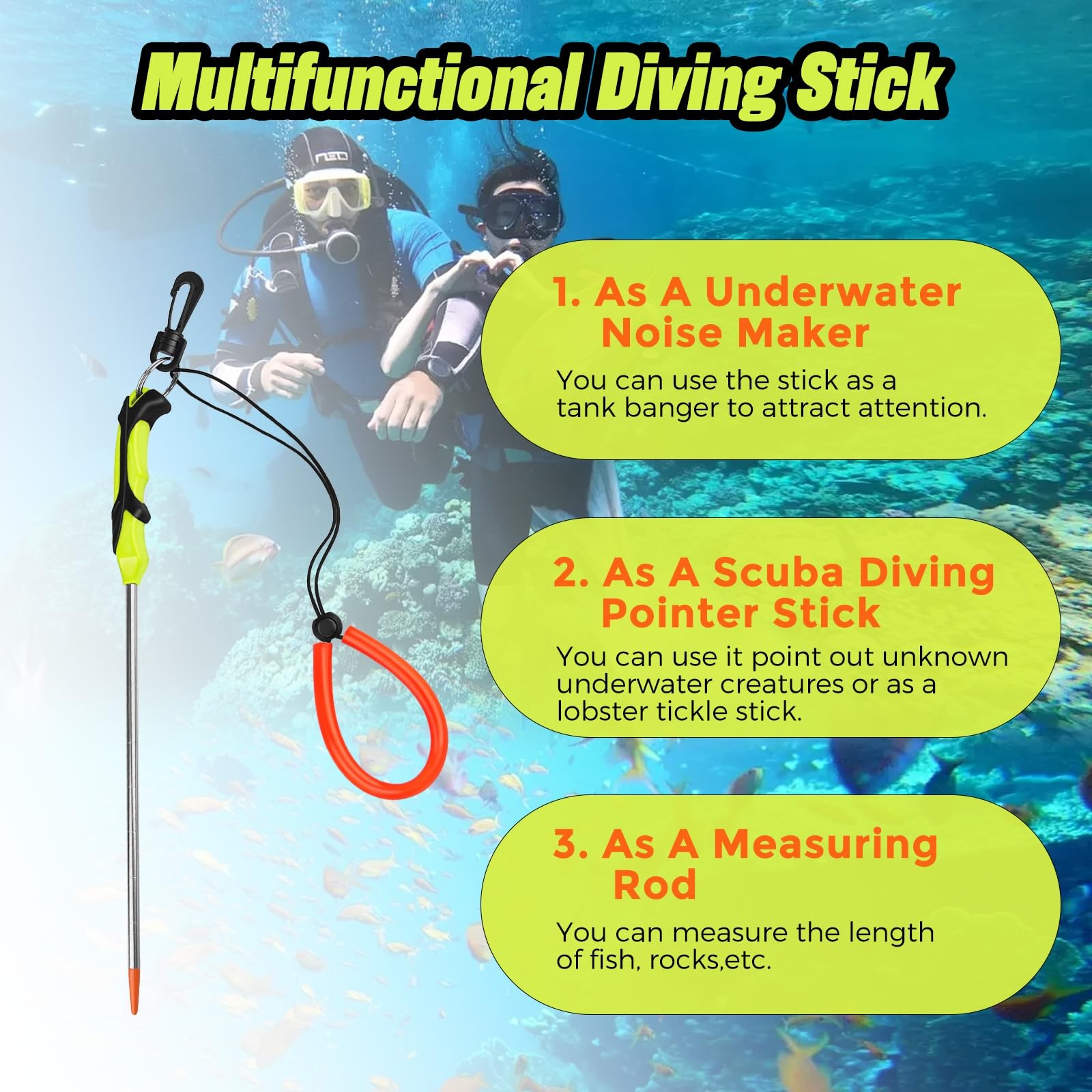 Scuba Diving Stick with Rubber Handle, 14» Aluminium Alloy Lobster Tickle St…