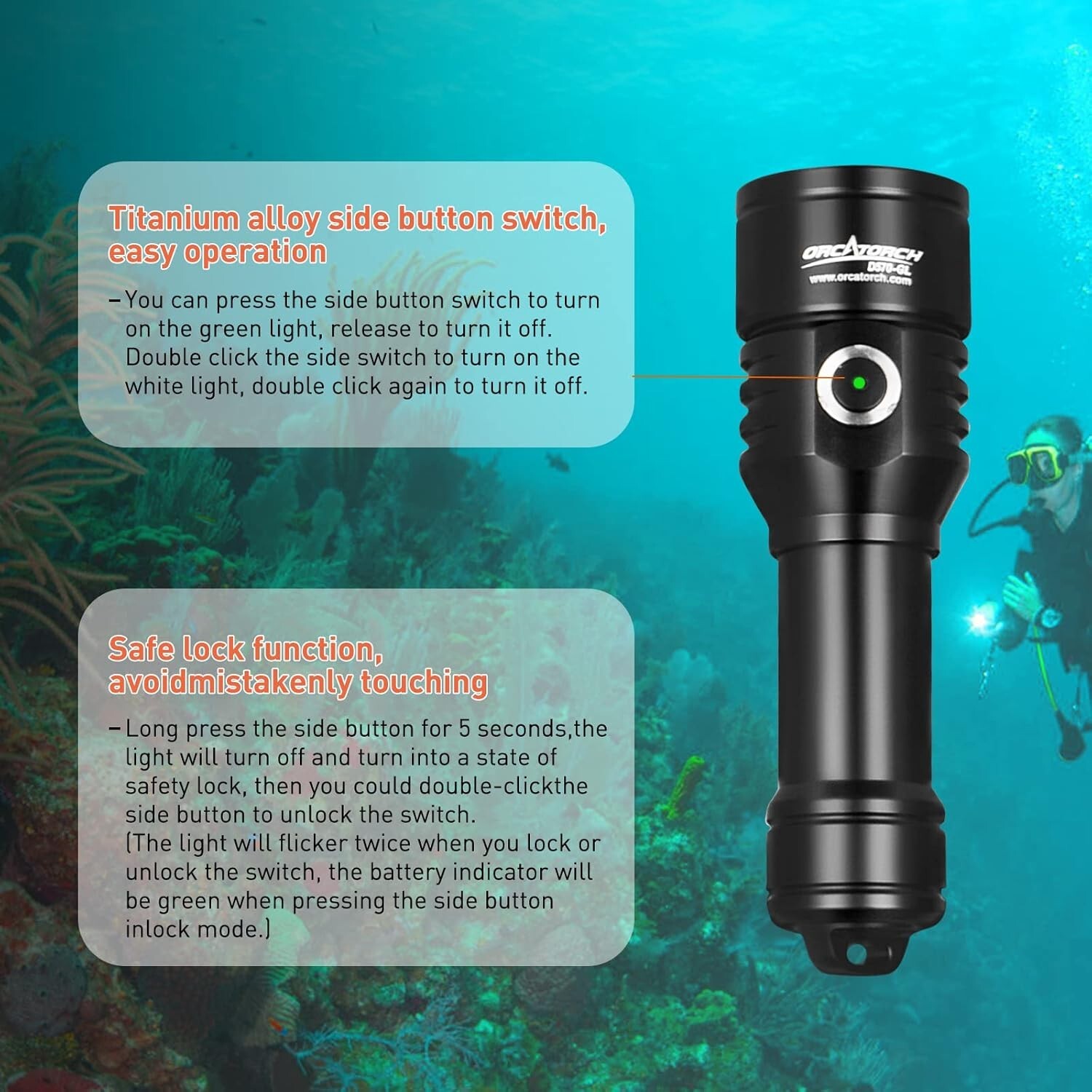 GL 2.0 2-in-1 Scuba Diving Signal Light 1500 Lumens Underwater Flashlight, 10…